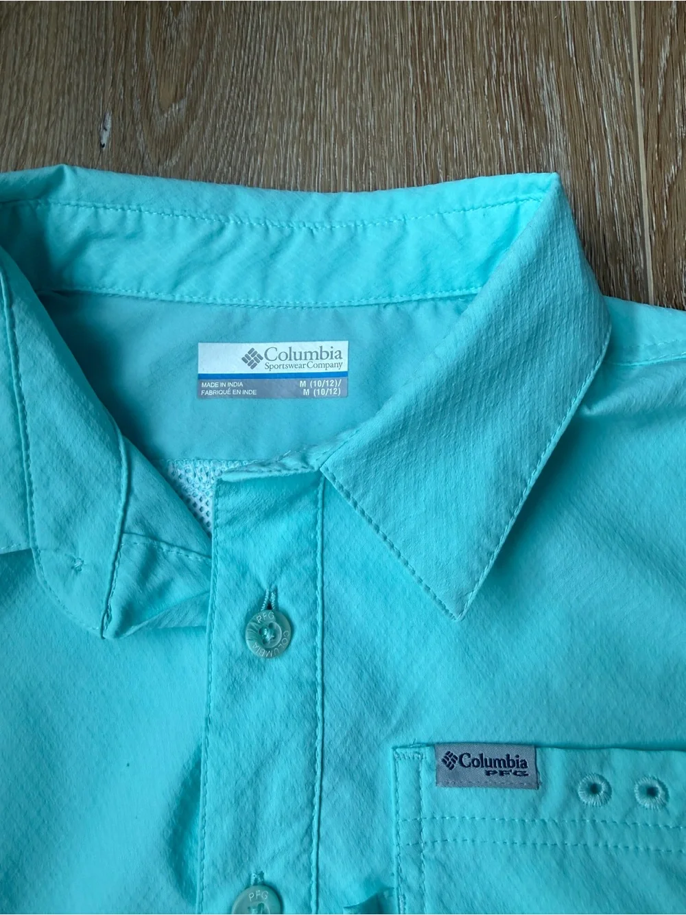 Columbia Boys' Short-Sleeve Button-Down Shirt in Aqua Turquoise
